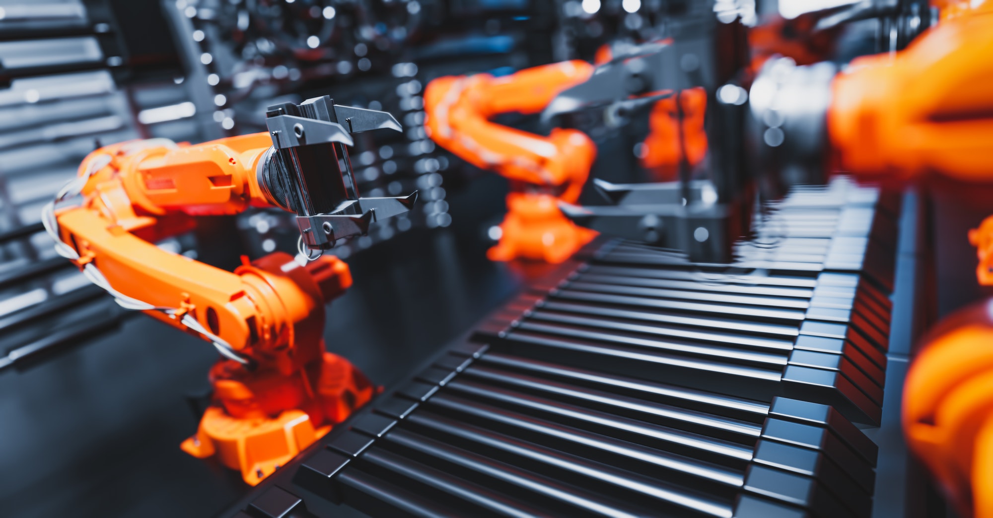 robotic arms along assembly line in modern factory 1 1